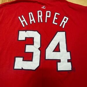 Bryce Harper Washington Nationals T Shirt Jersey Majestic‎ Men's XL Red